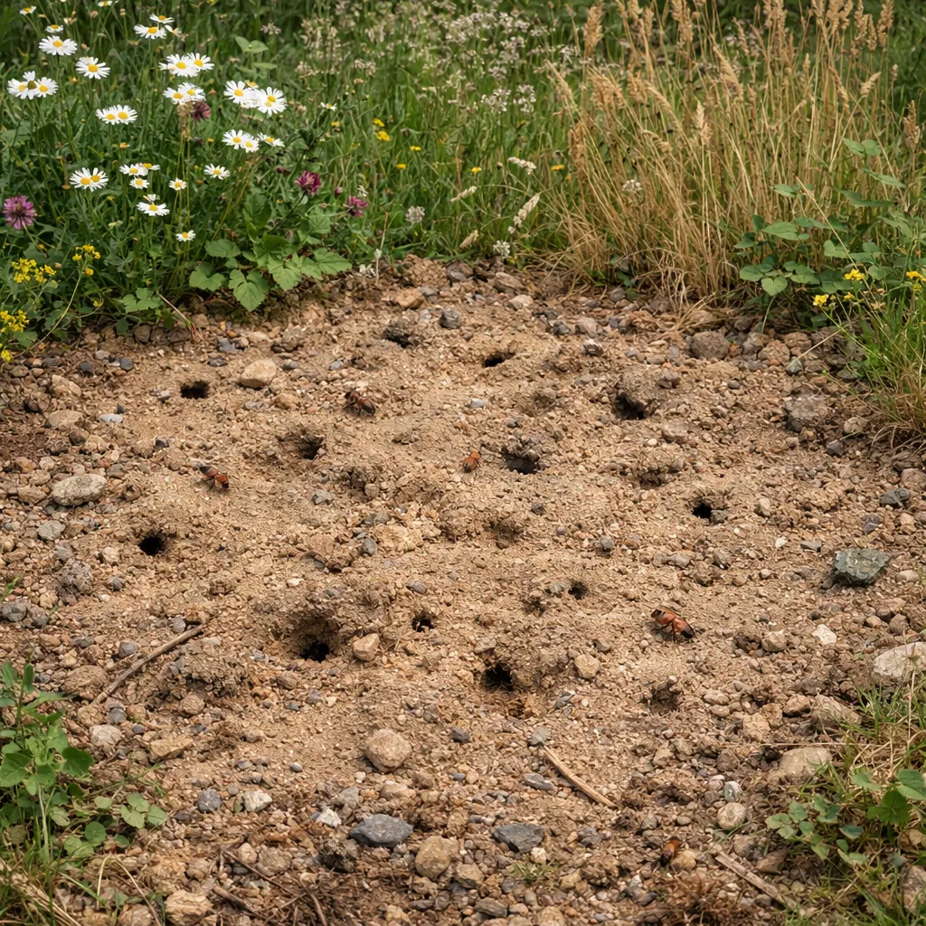 Open zandplek als nestplaats voor wilde bijen.