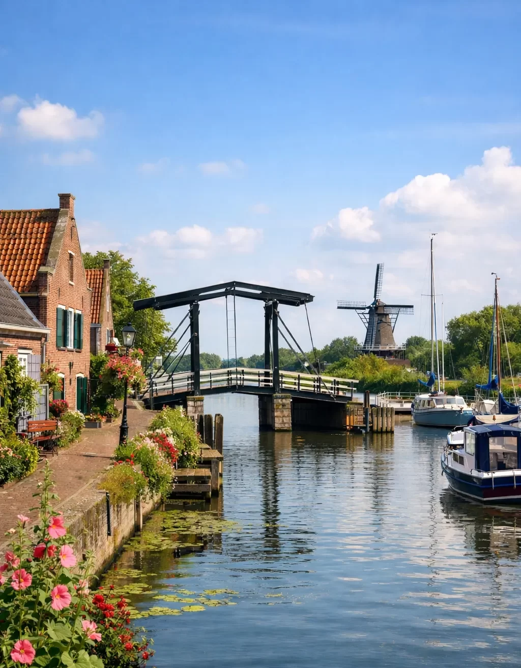 Rustig dorpje aan het water in Nederland.