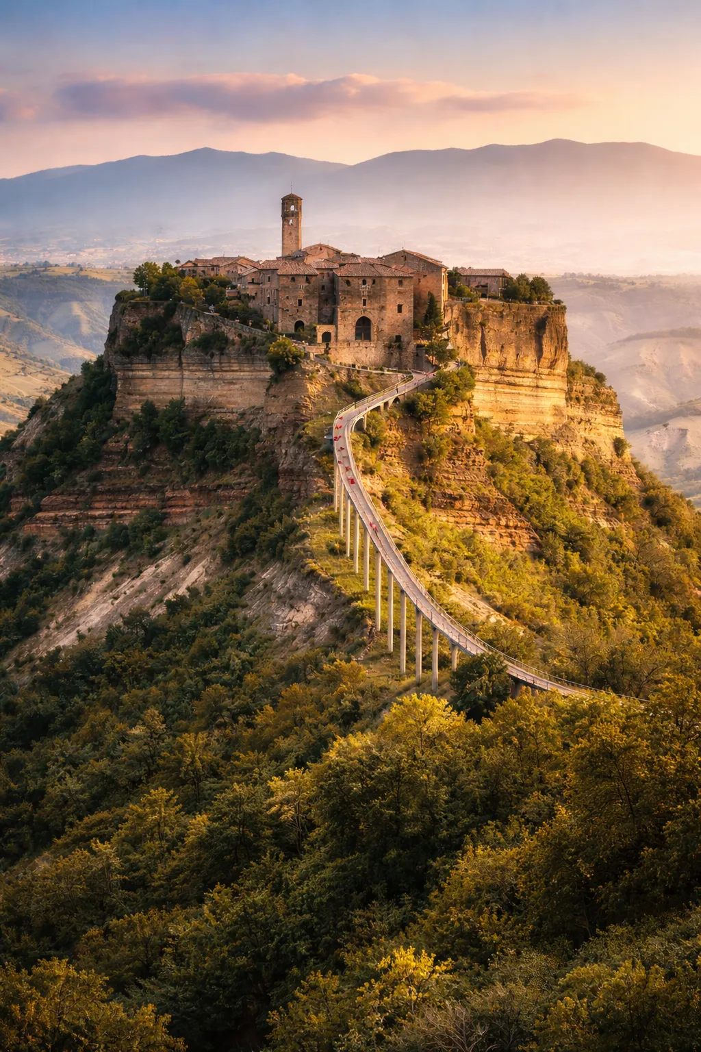 Rustig oud dorp op een hoge rots in Italië.