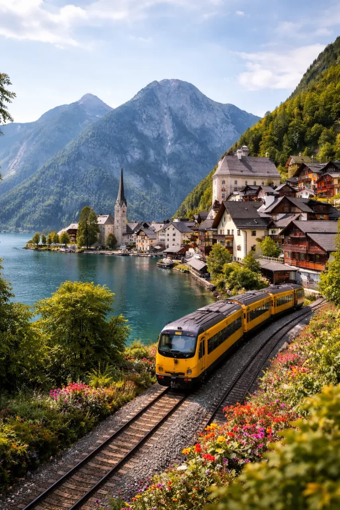 Een schilderachtig dorp aan het meer, bereikbaar met de trein, midden in de bergen.